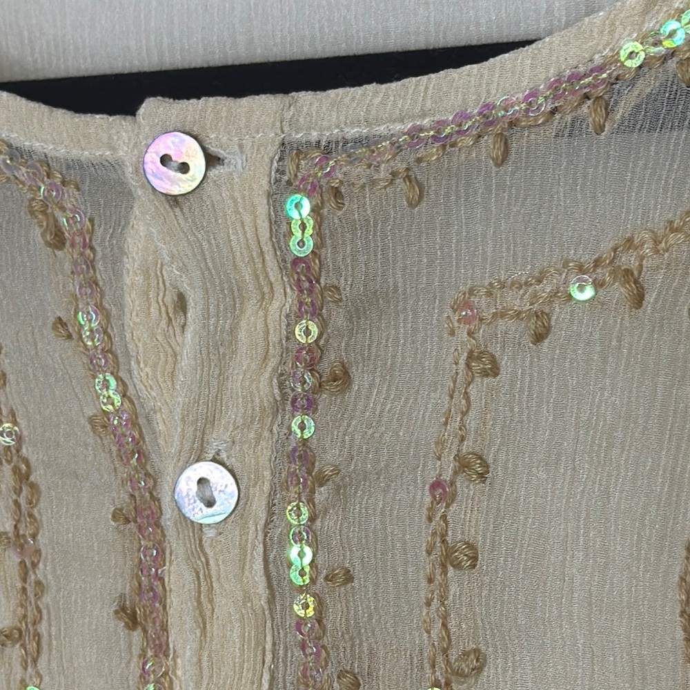 Glam Souls Vintage 100% Silk Cream Relaxed Embellished Tunic - Picture 6 of 12